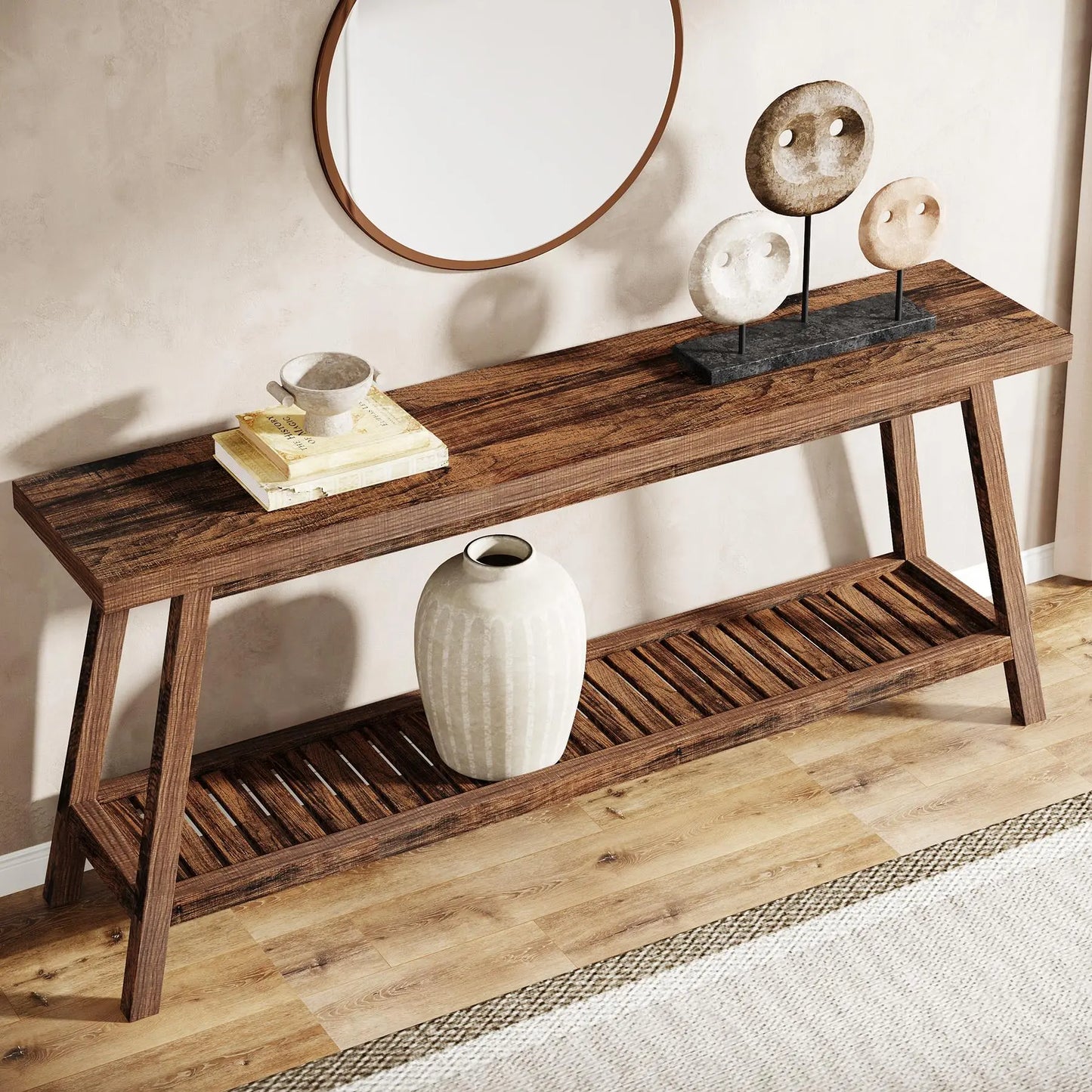 Tribesigns Farmhouse Console Table, 70.9" Entryway Table 2-Tier Sofa Table - Rustic Farmhouse Style