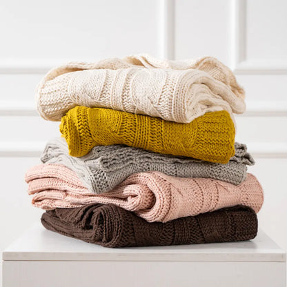 Battilo Nordic Knitted Throw Blanket - Ultra-Soft Twisted Acrylic, Lightweight & Breathable, 50"x60", Machine Washable, Ideal for Bed & Living Room, Perfect Mother's Day Gift