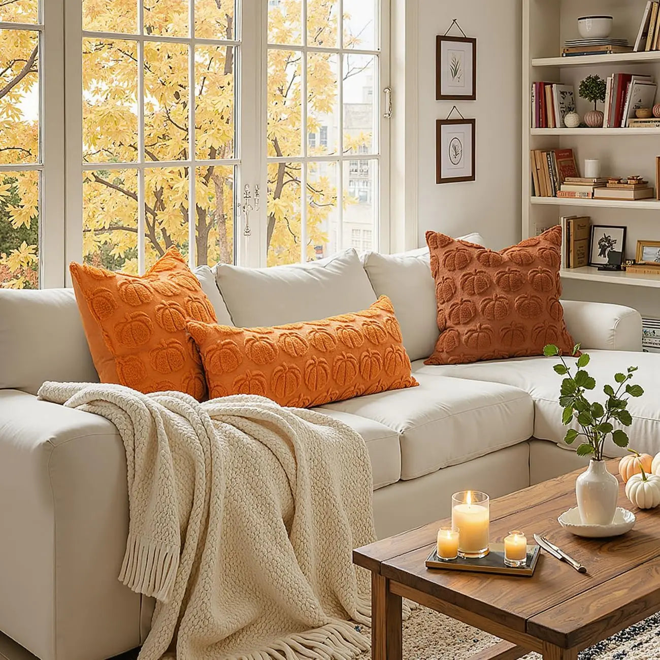 Set of 2 Fall Throw Pillow Covers 18X18 Pumpkin Design – Cozy Autumn Decor for Sofa, Couch & Porch