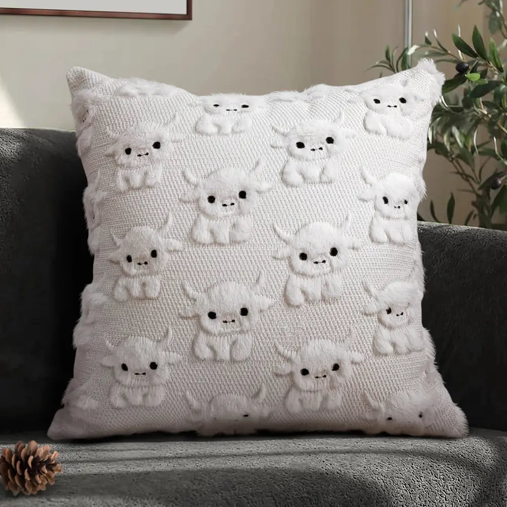 Highland Cow Pillow Covers 18X18 Cow Home Decor Farmhouse Pillow Covers Soft Plush Faux Fur Wool Pillowcases for Sofa Living Room, Gifts for Highland Cattle Lovers