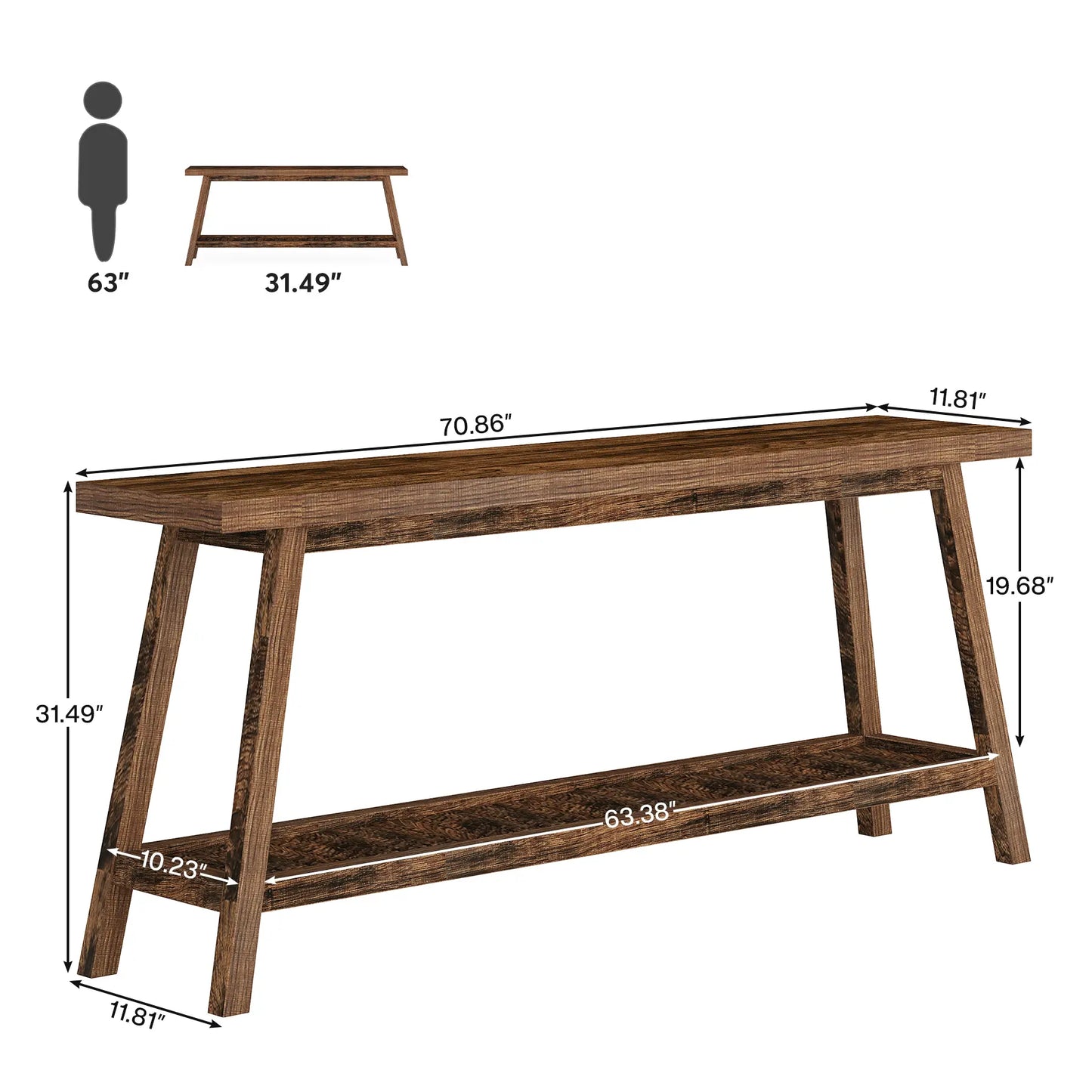Tribesigns Farmhouse Console Table, 70.9" Entryway Table 2-Tier Sofa Table - Rustic Farmhouse Style