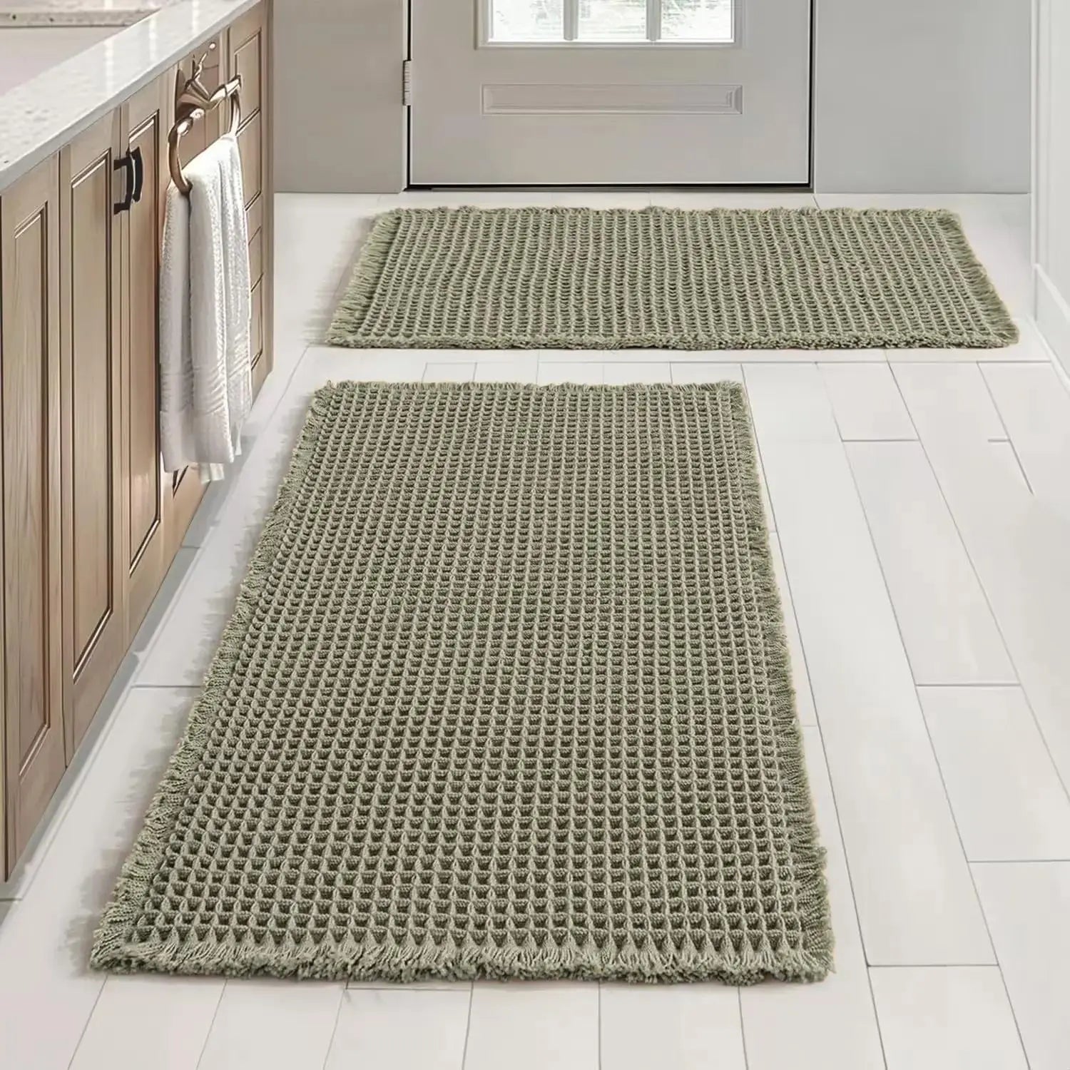 Grid Design Mat Set, 2 Counts/Set Non-Slip Rectangle Mat, Absorbent Rug for Home Hotel Bathroom Kitchen Decor, Bathroom Decorative Mat, Water Absorbent Rug
