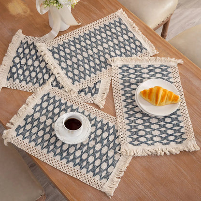 4/6Pcs Boho Macrame Placemats Set Handmade Cotton Woven Modern Farmhouse Placemats for Dining Table Kitchen Wedding Party Decor