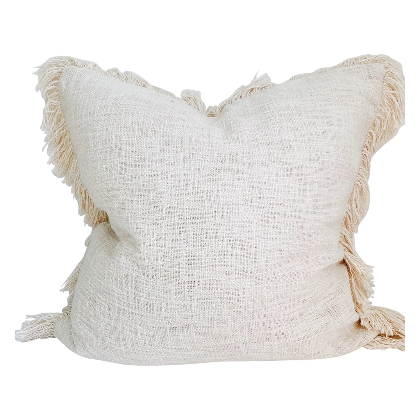 Large Neutral Farmhouse Pillow with Fringes, Oatmeal Soft Decorative Pillow 22"X22", Bohemian Pillow Cover, Euro Sham Ivory Pillow