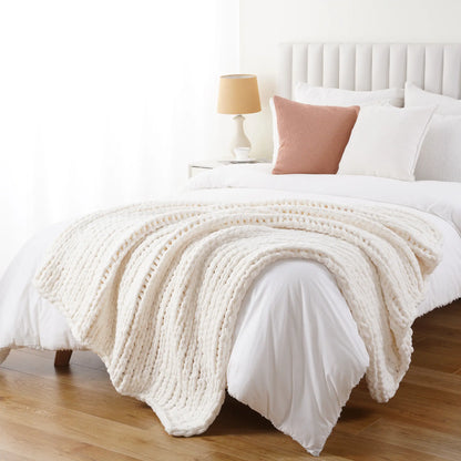 Battilo I Handmade Cable Knit Crochet Blanket, Spring Cozy Rope Knot Chunky Throw Blankets for Couch Home Decor,50"X60"