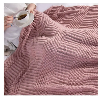 Pink Cozy Textured Knitted Blanket Throw Big Blanket