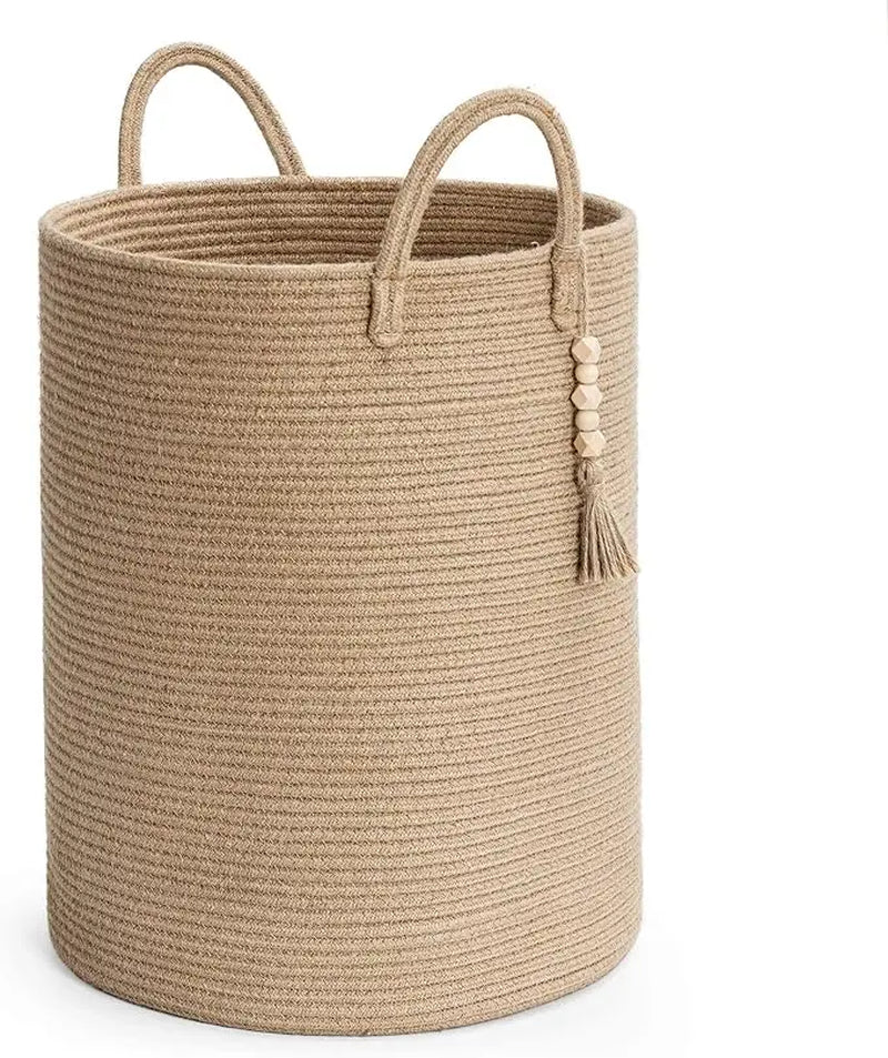 Goodpick Tall Wicker Laundry Basket with Handles, Boho Decorative Storage Basket for Living Room, Bedroom, Entryway, Bathroom, Large Woven Blanket Basket for Pillows, Towels, Shoes, Jute