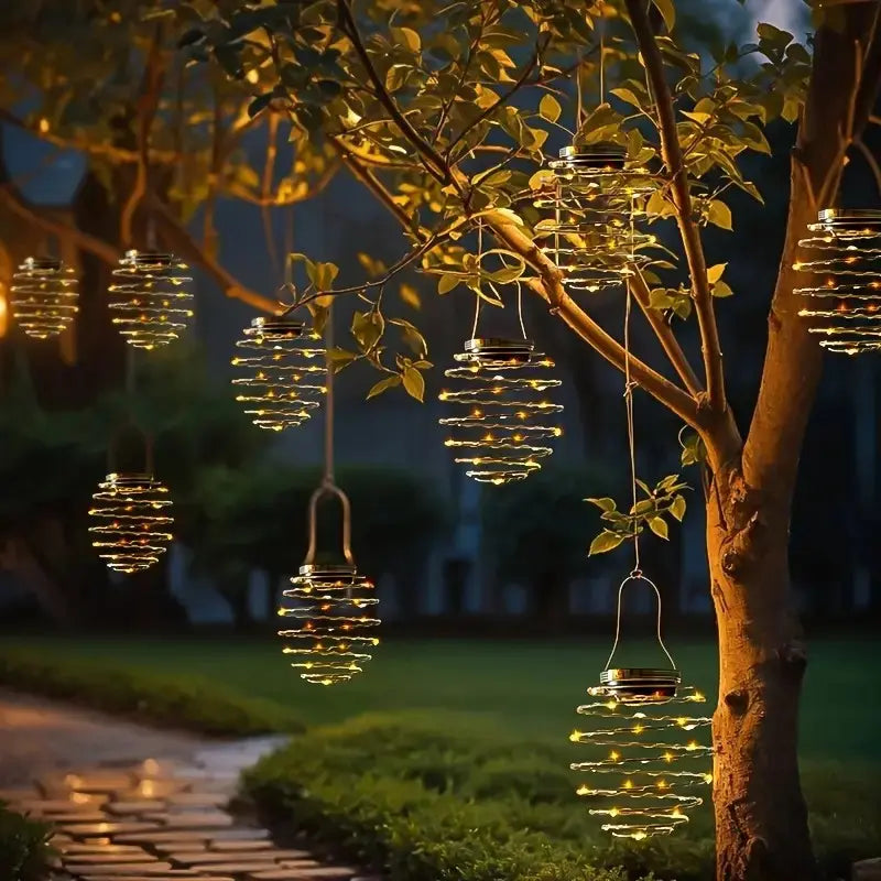 4 Pack Outdoor Solar Hanging Lantern Lights - 60LED Waterproof Solar Pineapple Light Outdoor for Garden,Yard Porch Lawn Backyard Landscape Pathway Patio outside Gardening