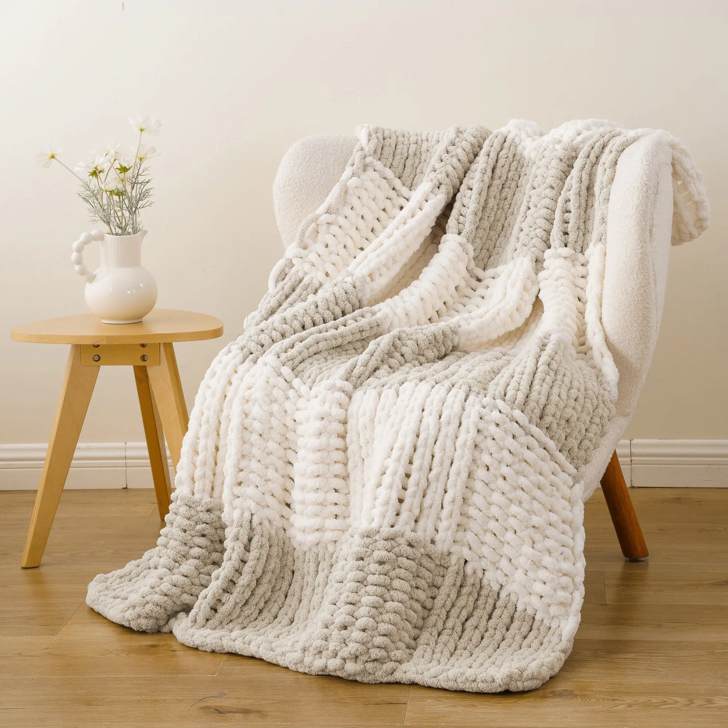 Battilo I Handmade Cable Knit Crochet Blanket, Spring Cozy Rope Knot Chunky Throw Blankets for Couch Home Decor,50"X60"
