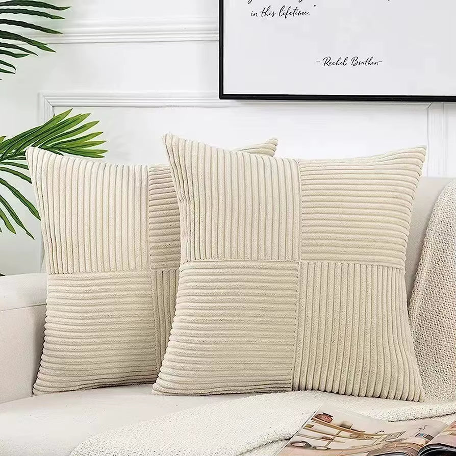 Brown Throw Pillow Covers 45X45Cm Boho Farmhouse Cushion Cases Neutral Gradient Corduroy Pillow Cases with Patchwork Home Decor