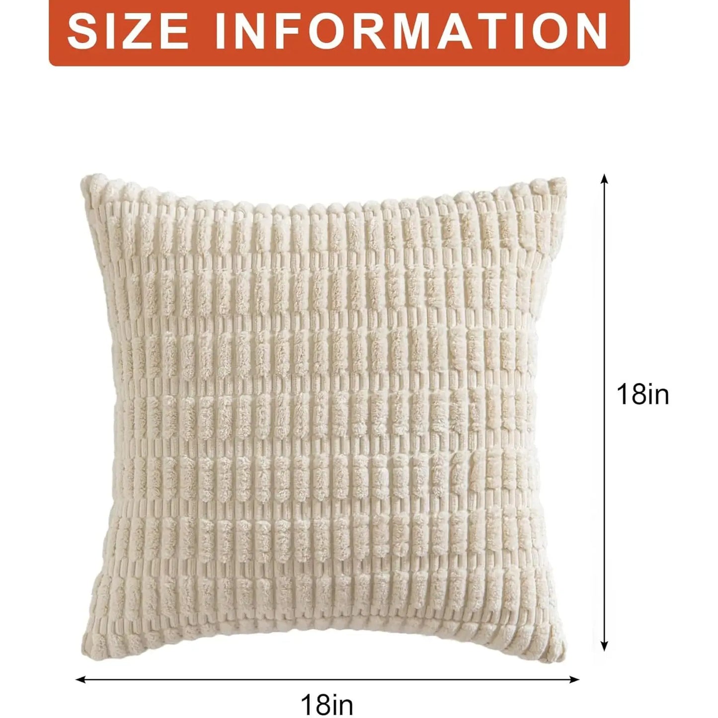 Pack of 2 Corduroy Decorative Throw Pillow Covers 18X18 Inchsoft Boho Striped Pillow Covers Modern Farmhouse Home Decor for Sofa Living Room Couch Bed（Cream White） Aegero