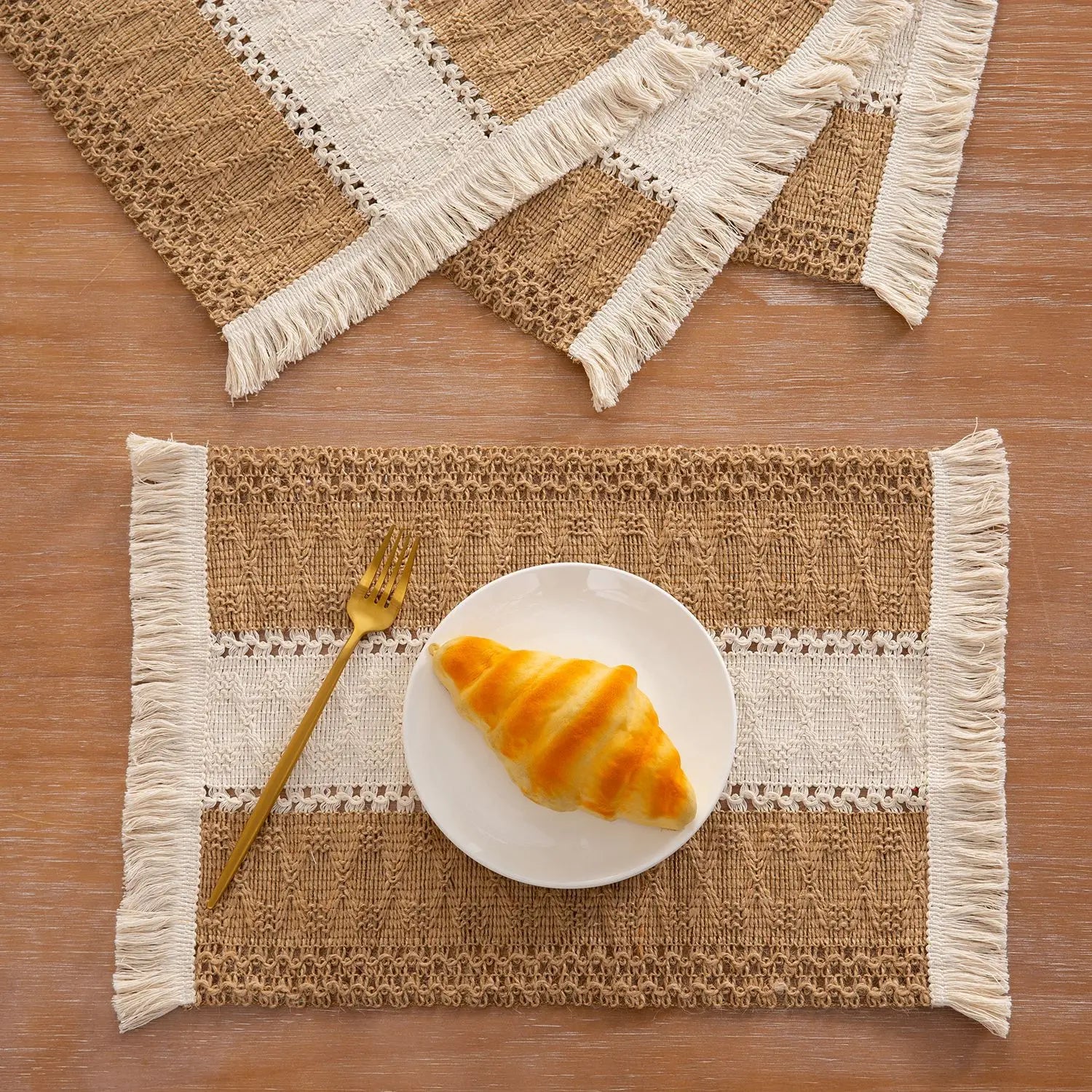 4/6Pcs Boho Macrame Placemats Set Handmade Cotton Woven Modern Farmhouse Placemats for Dining Table Kitchen Wedding Party Decor