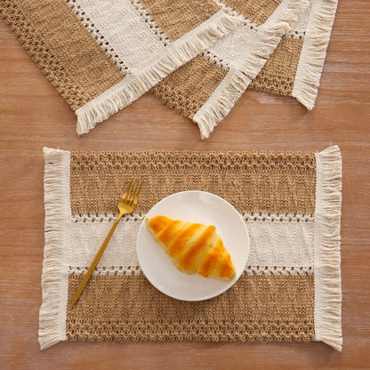 4/6Pcs Boho Macrame Placemats Set Handmade Cotton Woven Modern Farmhouse Placemats for Dining Table Kitchen Wedding Party Decor