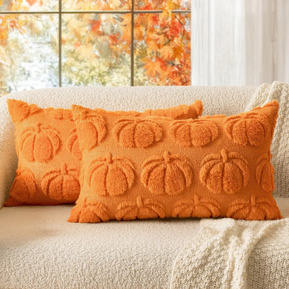 Set of 2 Fall Throw Pillow Covers 18X18 Pumpkin Design – Cozy Autumn Decor for Sofa, Couch & Porch