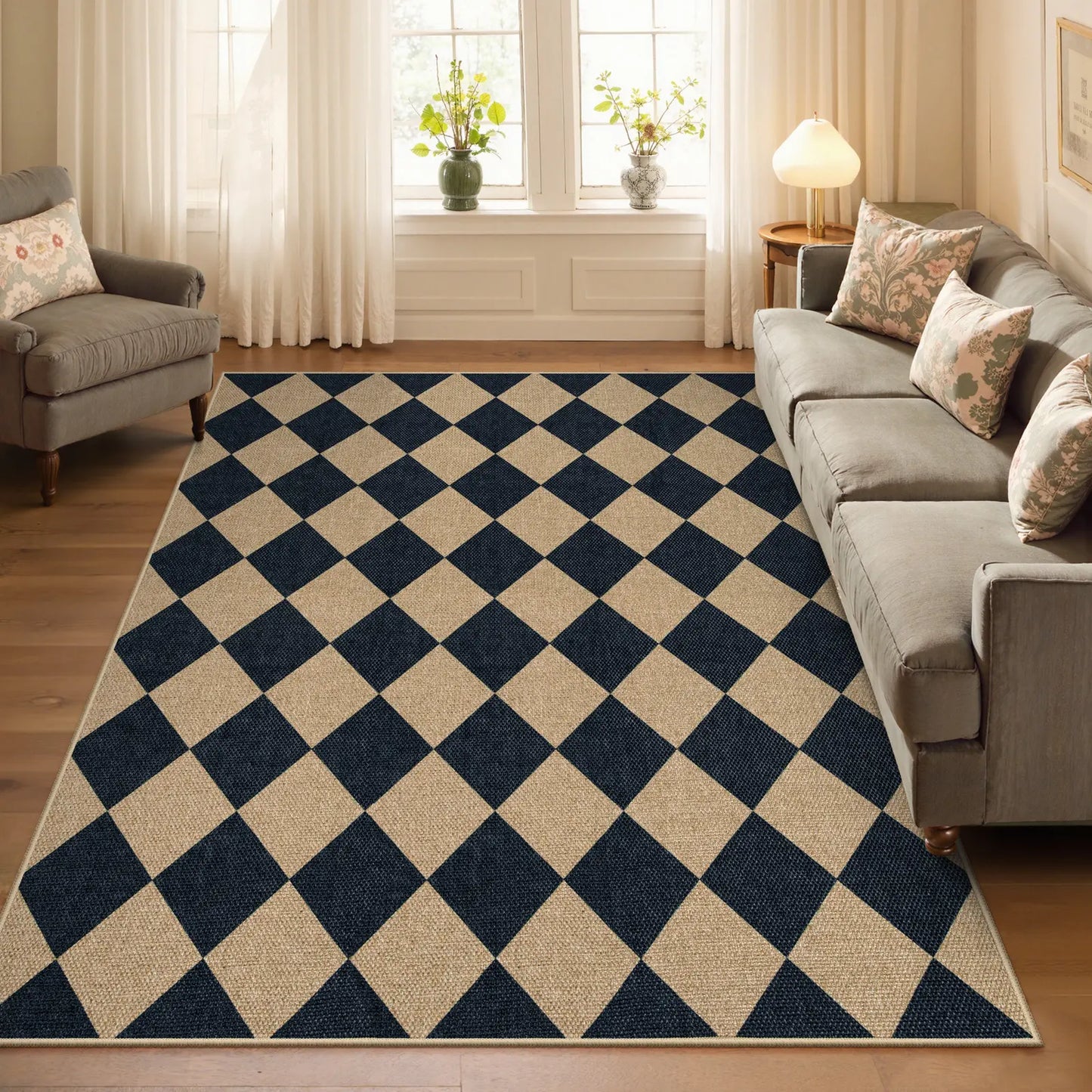 Lahome Checkered Easy Jute Runner Rug, Hallway Kitchen Runner Rug Non Slip Washable Outdoor Carpet for Entryway Indoor, Checkerboard Indoor Outdoor Carpet for Hallway Entry