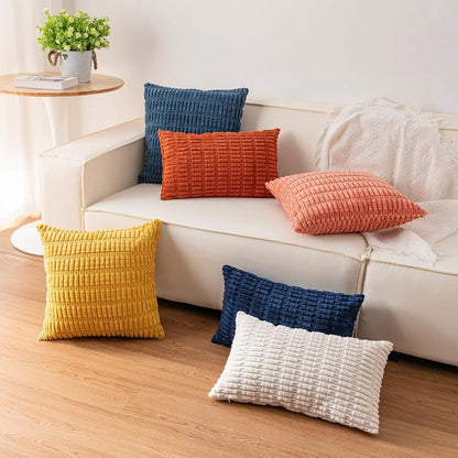 Pack of 2 Corduroy Decorative Throw Pillow Covers 18X18 Inchsoft Boho Striped Pillow Covers Modern Farmhouse Home Decor for Sofa Living Room Couch Bed（Cream White） Aegero