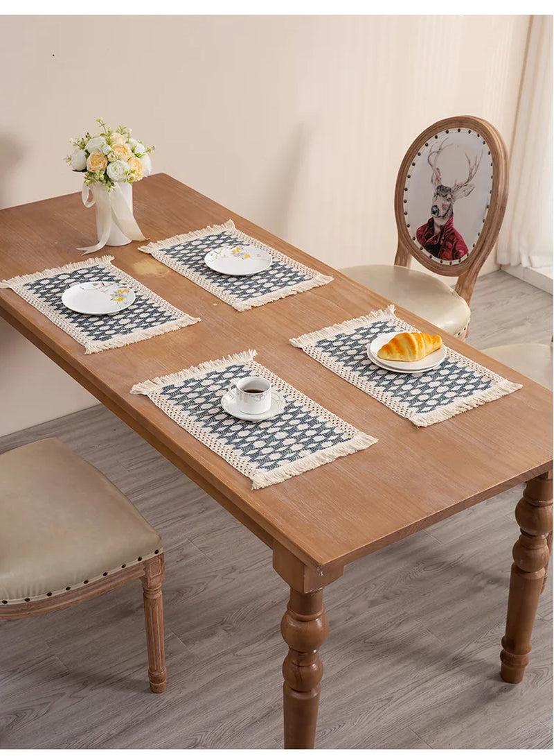 4/6Pcs Boho Macrame Placemats Set Handmade Cotton Woven Modern Farmhouse Placemats for Dining Table Kitchen Wedding Party Decor