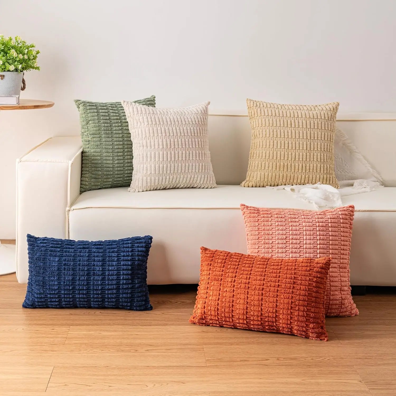 Pack of 2 Corduroy Decorative Throw Pillow Covers 18X18 Inchsoft Boho Striped Pillow Covers Modern Farmhouse Home Decor for Sofa Living Room Couch Bed(Sage Green)