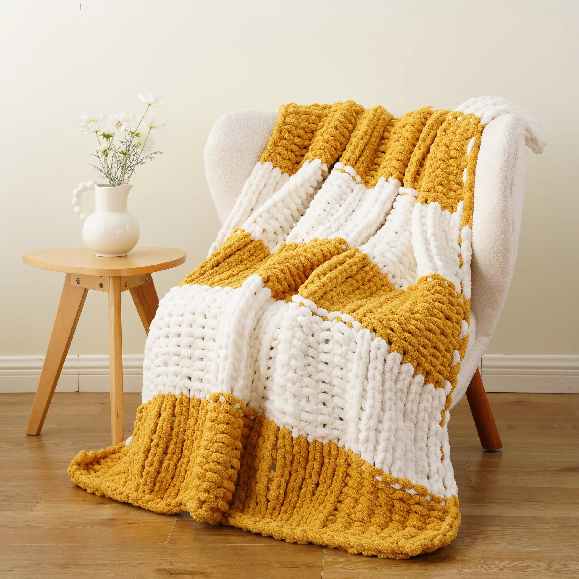 Battilo I Handmade Cable Knit Crochet Blanket, Spring Cozy Rope Knot Chunky Throw Blankets for Couch Home Decor,50"X60"