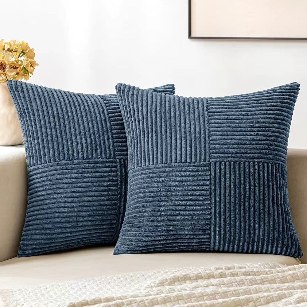 Brown Throw Pillow Covers 45X45Cm Boho Farmhouse Cushion Cases Neutral Gradient Corduroy Pillow Cases with Patchwork Home Decor