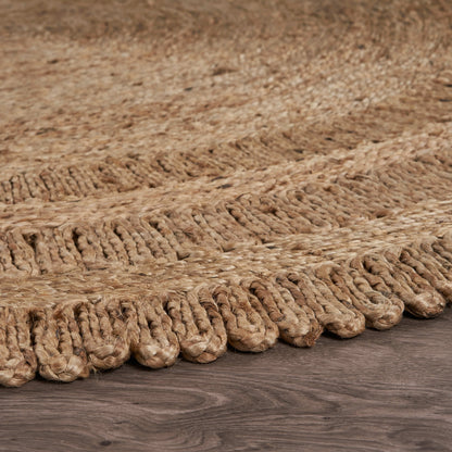 Noctra Farmhouse Striped Hand-Braided Jute Rug - Reversible Eco-Friendly Bohemian Style round Rug for Entryways Dining Rooms & Living Areas