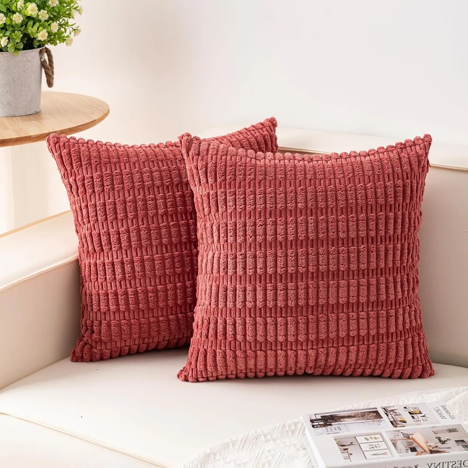 Pack of 2 Corduroy Decorative Throw Pillow Covers 18X18 Inchsoft Boho Striped Pillow Covers Modern Farmhouse Home Decor for Sofa Living Room Couch Bed(Sage Green)