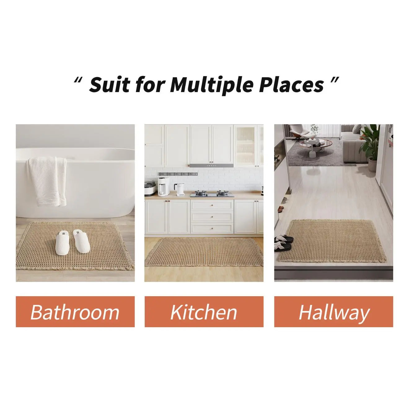 Grid Design Mat Set, 2 Counts/Set Non-Slip Rectangle Mat, Absorbent Rug for Home Hotel Bathroom Kitchen Decor, Bathroom Decorative Mat, Water Absorbent Rug