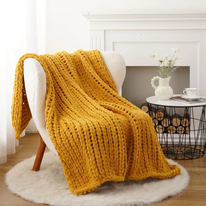 Battilo I Handmade Cable Knit Crochet Blanket, Spring Cozy Rope Knot Chunky Throw Blankets for Couch Home Decor,50"X60"