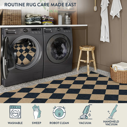 Lahome Checkered Easy Jute Runner Rug, Hallway Kitchen Runner Rug Non Slip Washable Outdoor Carpet for Entryway Indoor, Checkerboard Indoor Outdoor Carpet for Hallway Entry