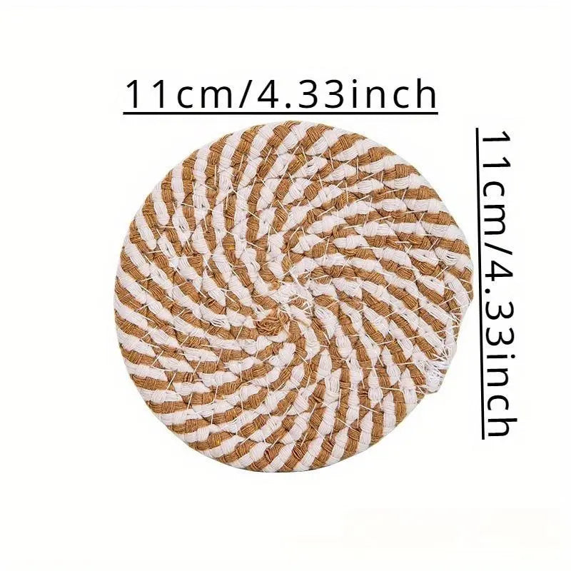 Round Drink Coaster, 8 Counts/Set Boho Non-Slip Heat Resistant Placemat, Household Water Absorbent Table Mat for Home Kitchen Dining Room