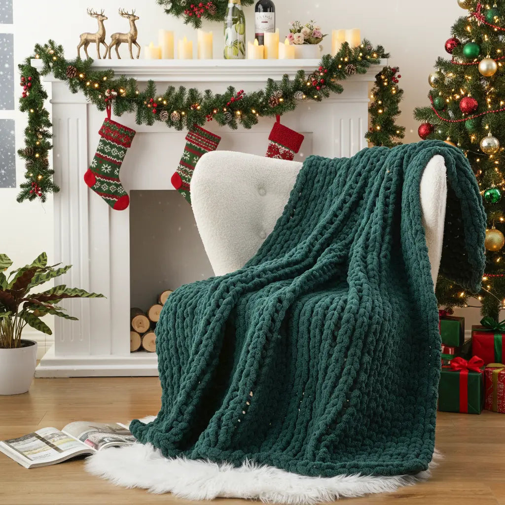 Battilo I Handmade Cable Knit Crochet Blanket, Spring Cozy Rope Knot Chunky Throw Blankets for Couch Home Decor,50"X60"