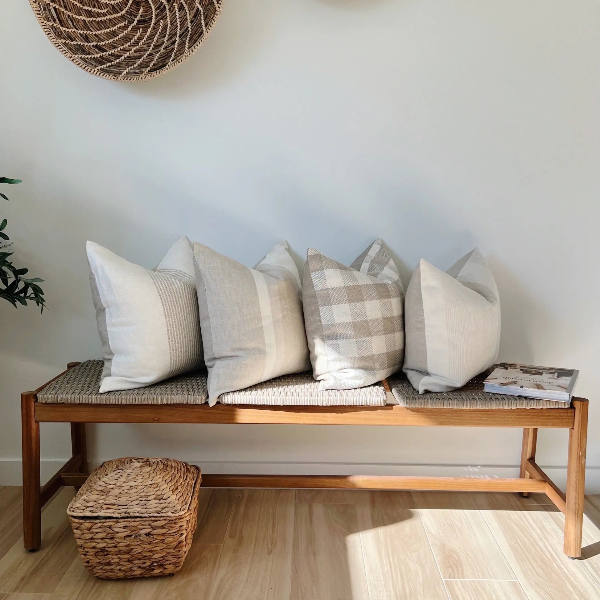 Thehomemind Neutral Linen Throw Pillow Covers, Earthy Modern Pillow Covers, Soft Decorative Linen Pillow Case, White and Beige Modern Pillow, Boho Throw Pillow