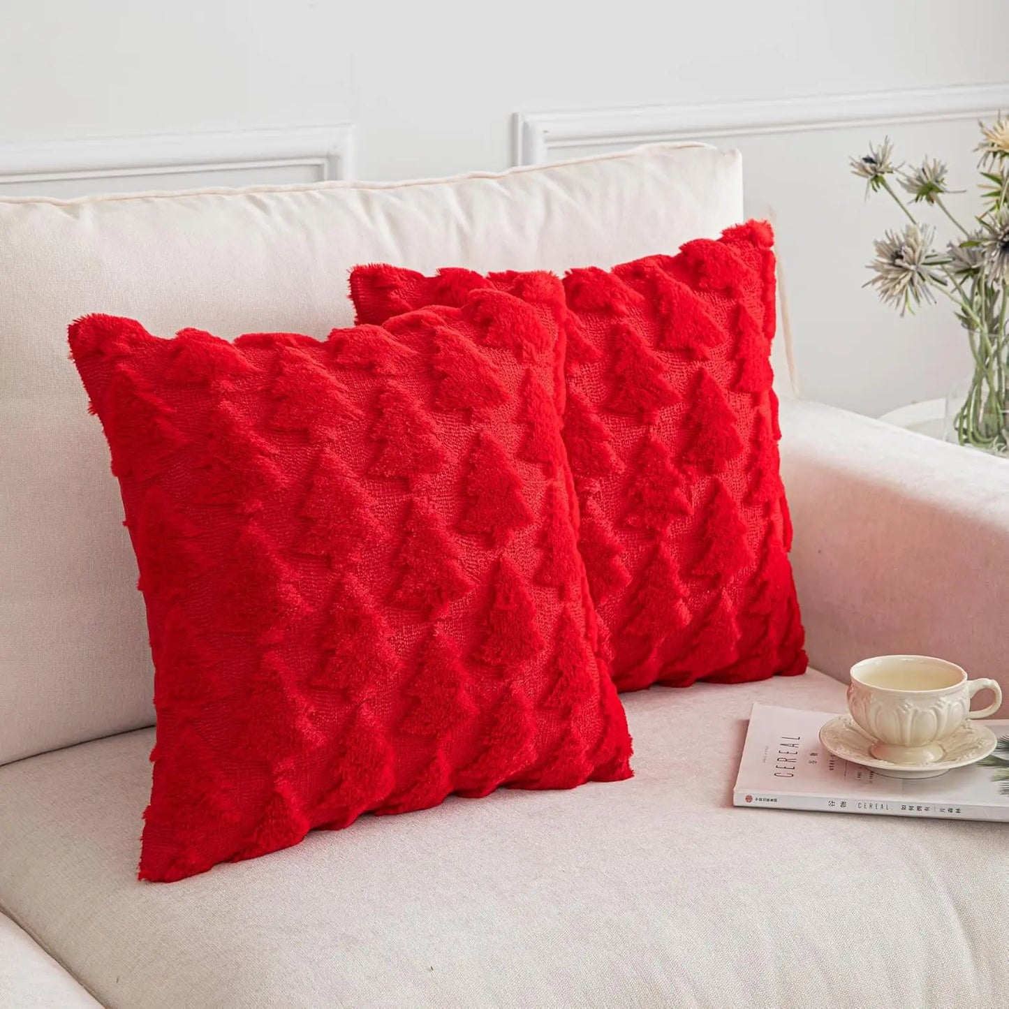 2 Pcs Christmas Tree Decorative Throw Pillow Covers Soft Fluffy Pillowcases for Home Décor Boho Pillow Covers for Couch Bedroom, Cushion Covers