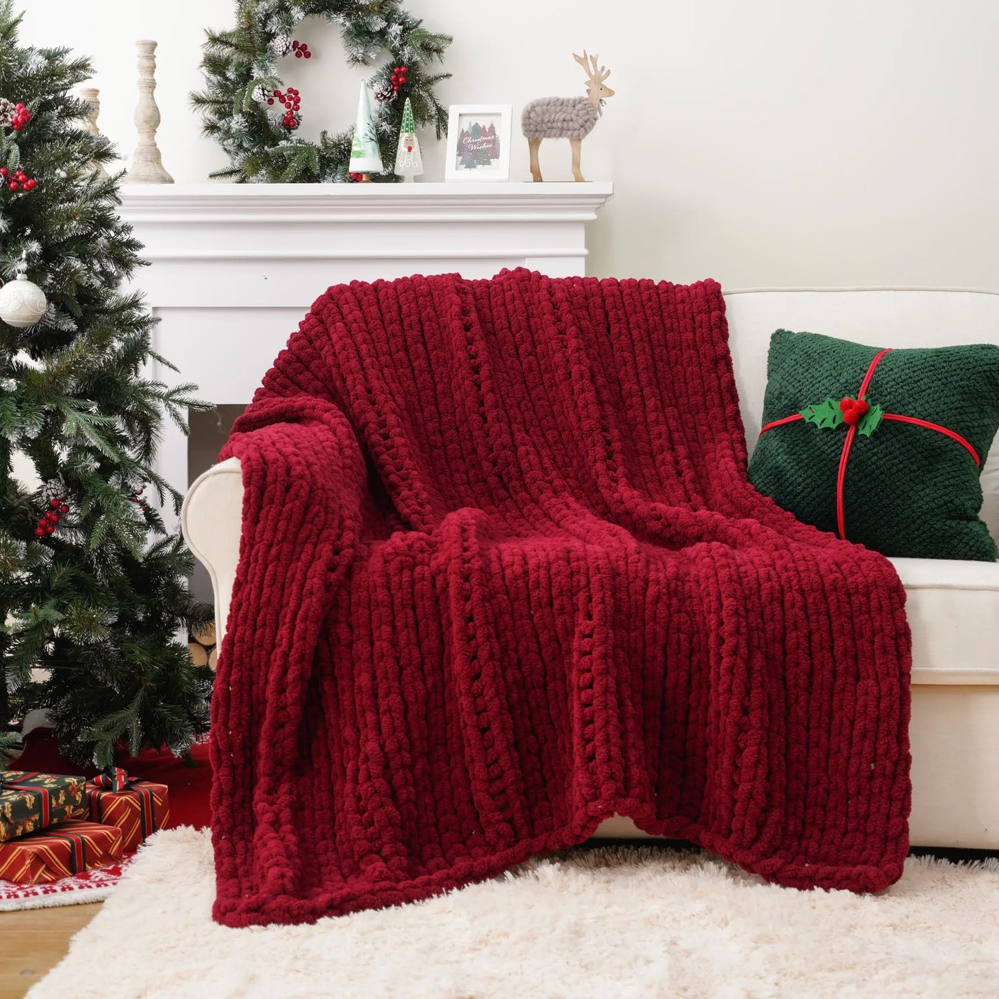 Battilo I Handmade Cable Knit Crochet Blanket, Spring Cozy Rope Knot Chunky Throw Blankets for Couch Home Decor,50"X60"