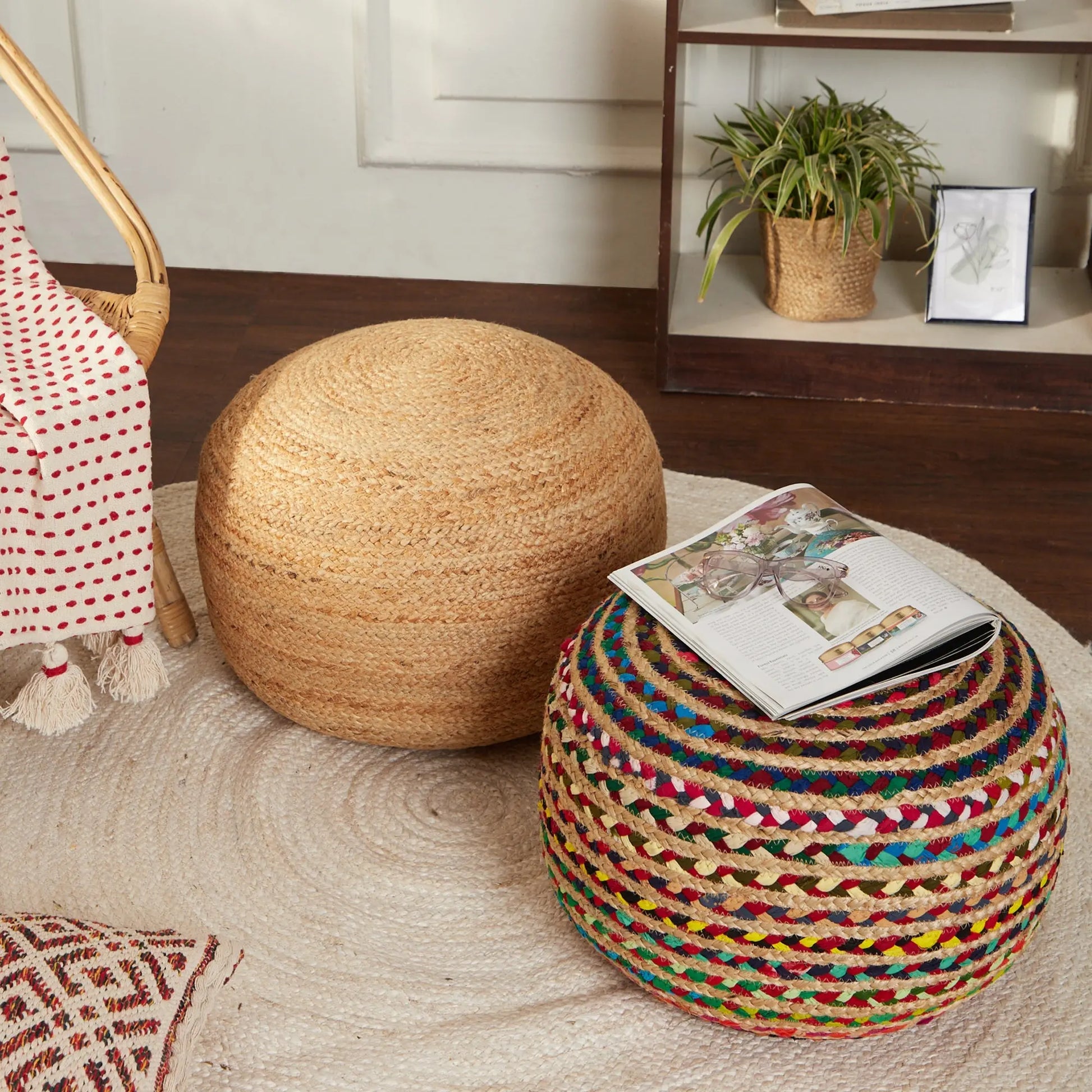 Jute Braided Pouf Ottoman