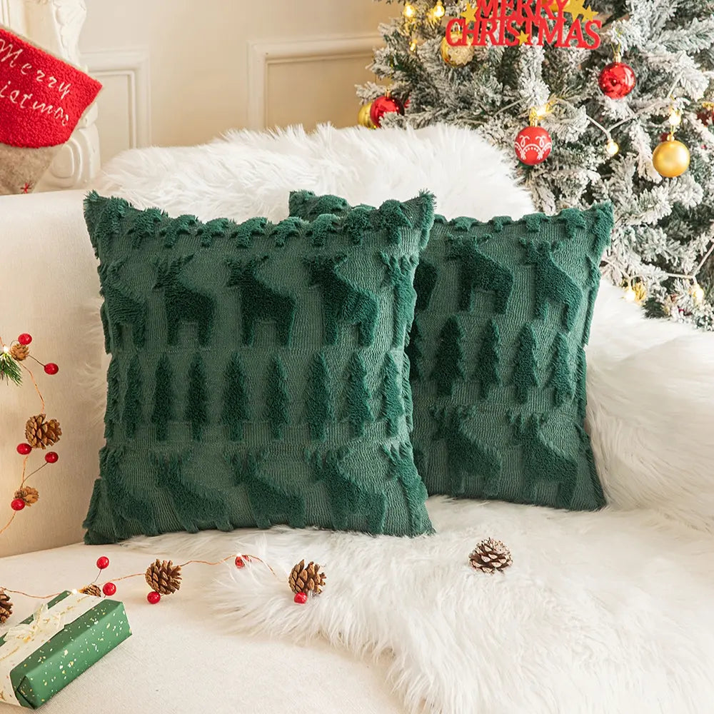 2 Pcs Christmas Tree Decorative Throw Pillow Covers Soft Fluffy Pillowcases for Home Décor Boho Pillow Covers for Couch Bedroom, Cushion Covers