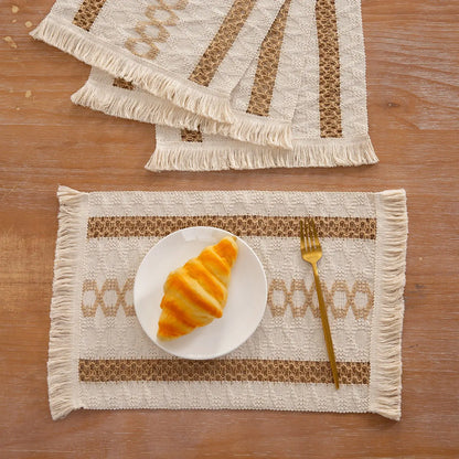 4/6Pcs Boho Macrame Placemats Set Handmade Cotton Woven Modern Farmhouse Placemats for Dining Table Kitchen Wedding Party Decor