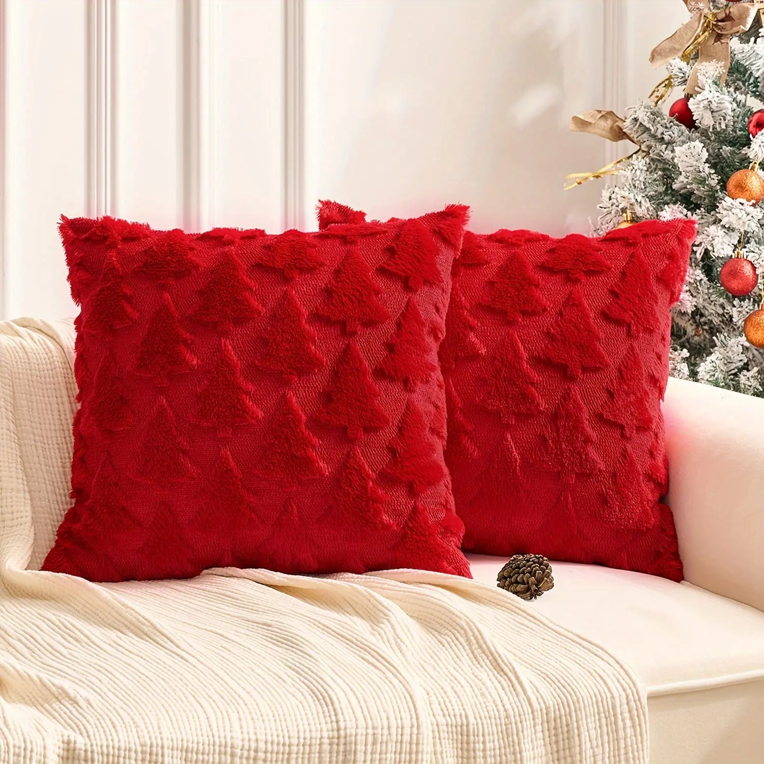 2 Pcs Christmas Tree Decorative Throw Pillow Covers Soft Fluffy Pillowcases for Home Décor Boho Pillow Covers for Couch Bedroom, Cushion Covers