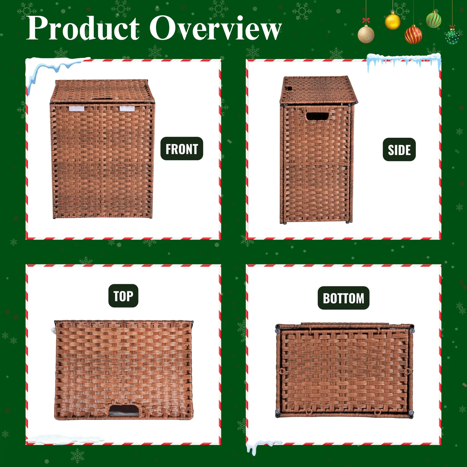 Laundry Hamper with Lid PE Rattan Powder Coating Frame Clothes Hampers with 01 Removable Bags, 100L, Bulldog Hitch Basket Storage Organize Furniture