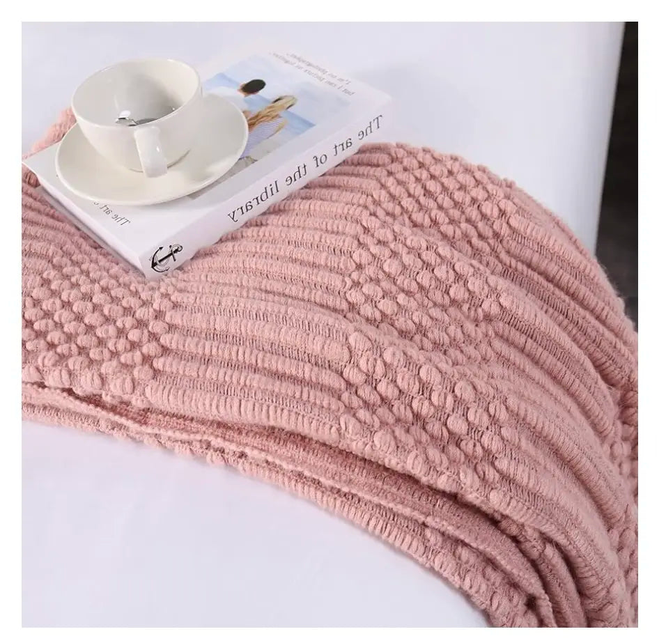Pink Cozy Textured Knitted Blanket Throw Big Blanket