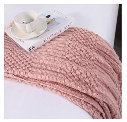 Pink Cozy Textured Knitted Blanket Throw Big Blanket