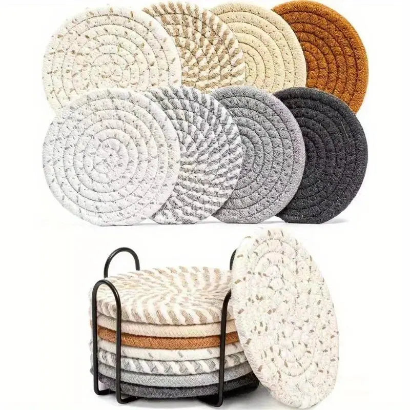 Round Drink Coaster, 8 Counts/Set Boho Non-Slip Heat Resistant Placemat, Household Water Absorbent Table Mat for Home Kitchen Dining Room