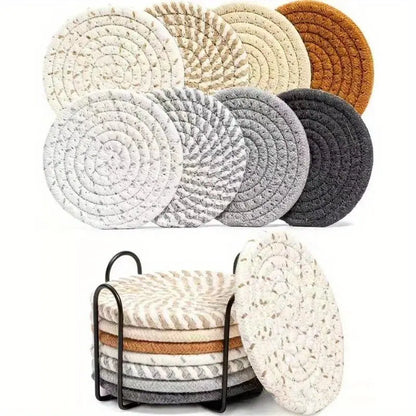 Round Drink Coaster, 8 Counts/Set Boho Non-Slip Heat Resistant Placemat, Household Water Absorbent Table Mat for Home Kitchen Dining Room