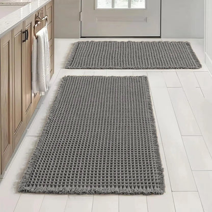 Grid Design Mat Set, 2 Counts/Set Non-Slip Rectangle Mat, Absorbent Rug for Home Hotel Bathroom Kitchen Decor, Bathroom Decorative Mat, Water Absorbent Rug