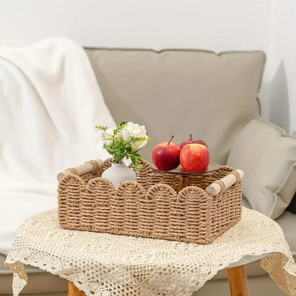 Handwoven Storage Basket with Fan Edge Design, Rattan Basket, Wicker Storage Basket, Natural Material for Toilet Tank Top Shelf, Bathroom Living Room Bedroom Decor Accessories, Handmade Rattan Baskets