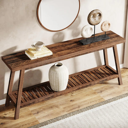 Tribesigns Farmhouse Console Table, 70.9" Entryway Table 2-Tier Sofa Table - Rustic Farmhouse Style
