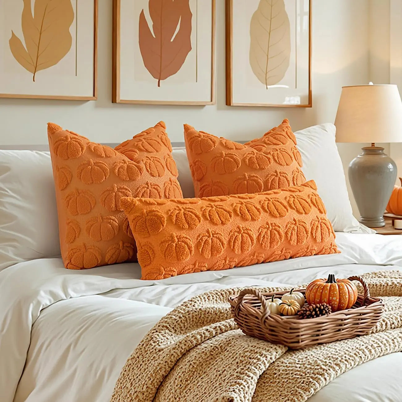 Set of 2 Fall Throw Pillow Covers 18X18 Pumpkin Design – Cozy Autumn Decor for Sofa, Couch & Porch