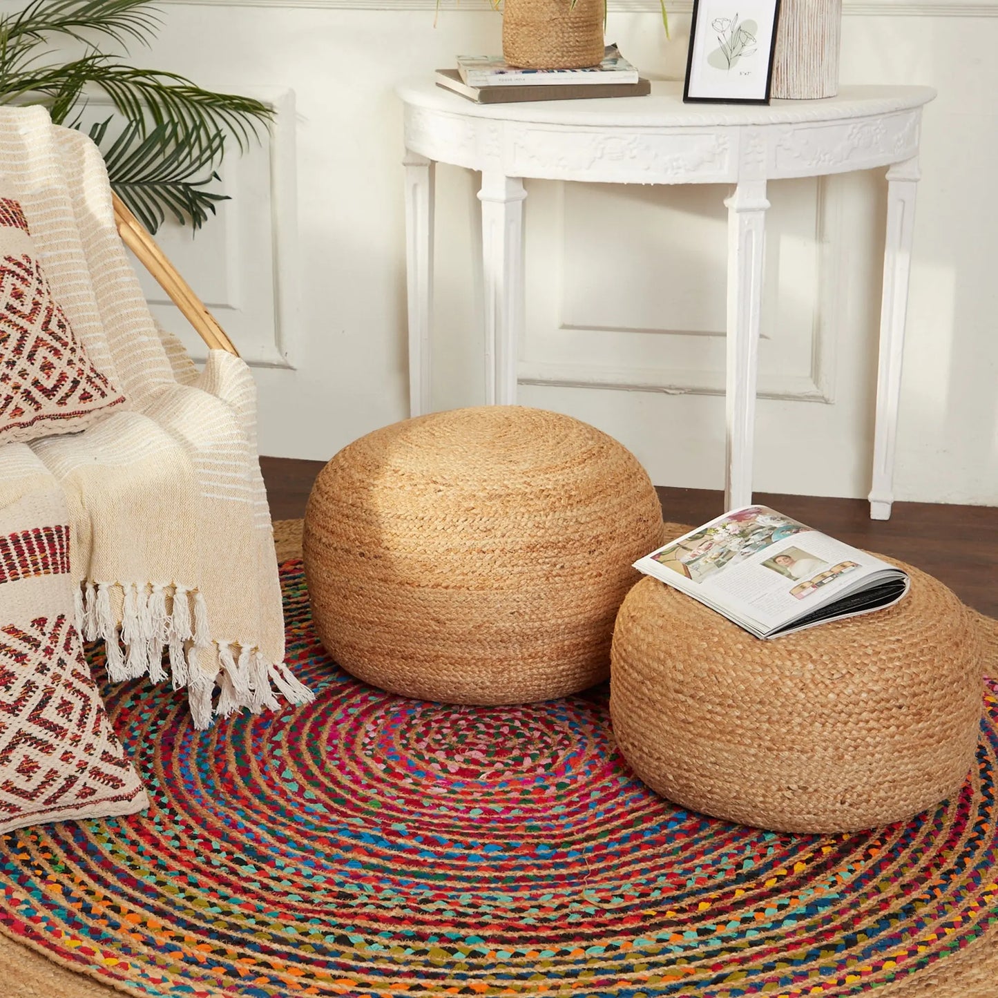 Jute Braided Pouf Ottoman