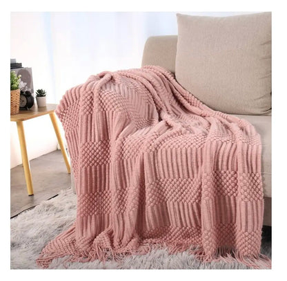 Pink Cozy Textured Knitted Blanket Throw Big Blanket
