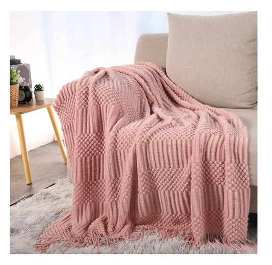 Pink Cozy Textured Knitted Blanket Throw Big Blanket